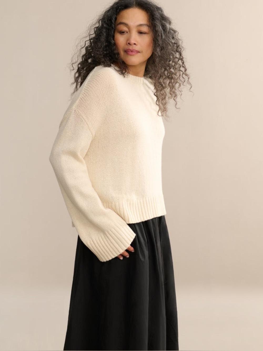 Jenni Kayne Cameron Crewneck Sweater In Cream Cotton/Wool Knit Oversized SZ XS